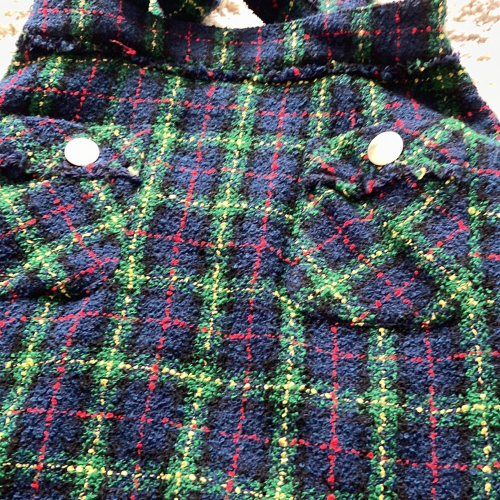 🎁Zara tweed green plaid strap skirt XS - Picture 6 of 8